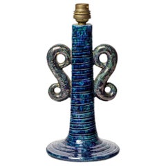 Blue and black art deco 20th century ceramic table lamp circa 1940 24 cm