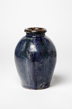 vase en grès art déco bleu et noir La Borne de Bernon Marius 1940
