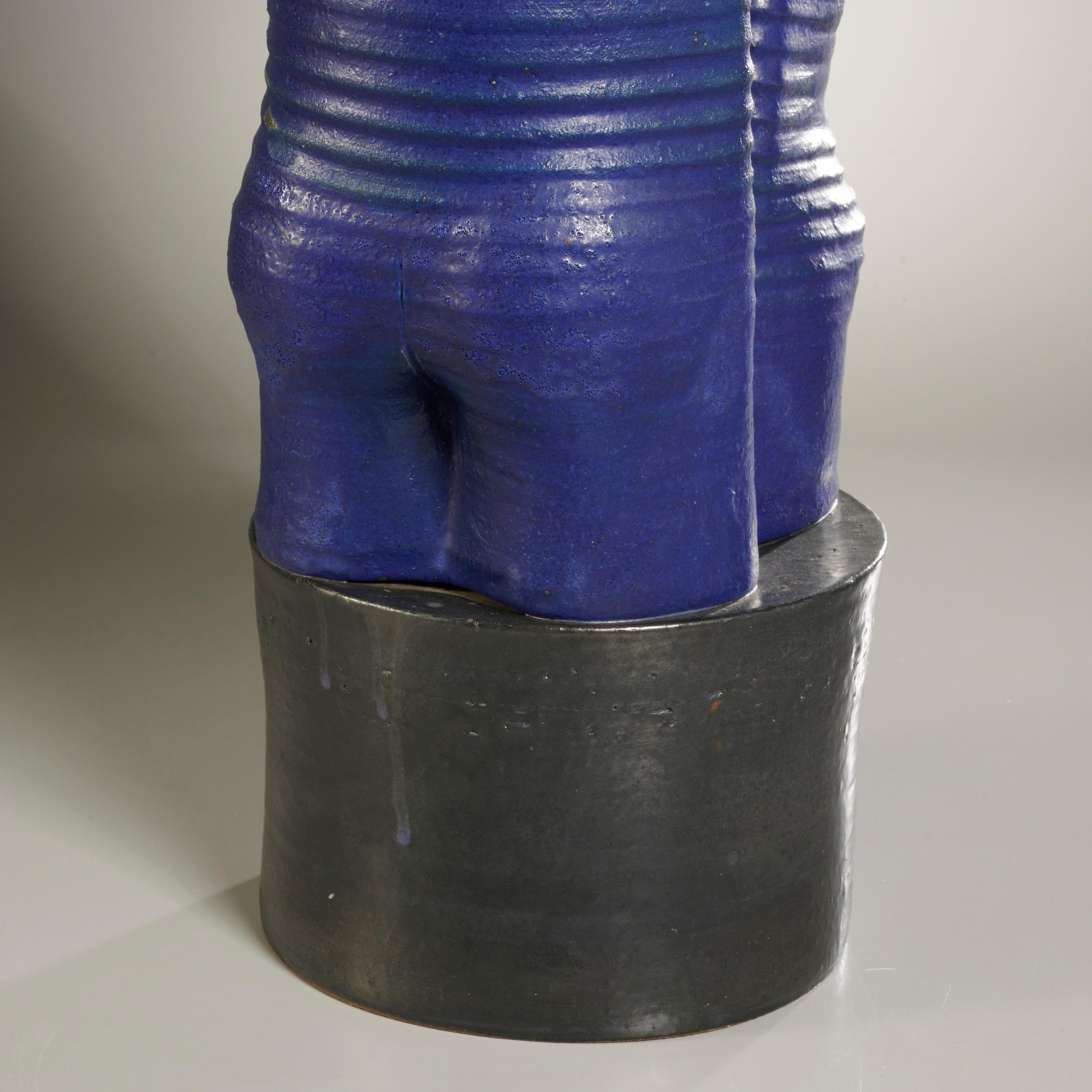 Blue and Black Ceramic Abstract Sculpture by William Lau For Sale 1