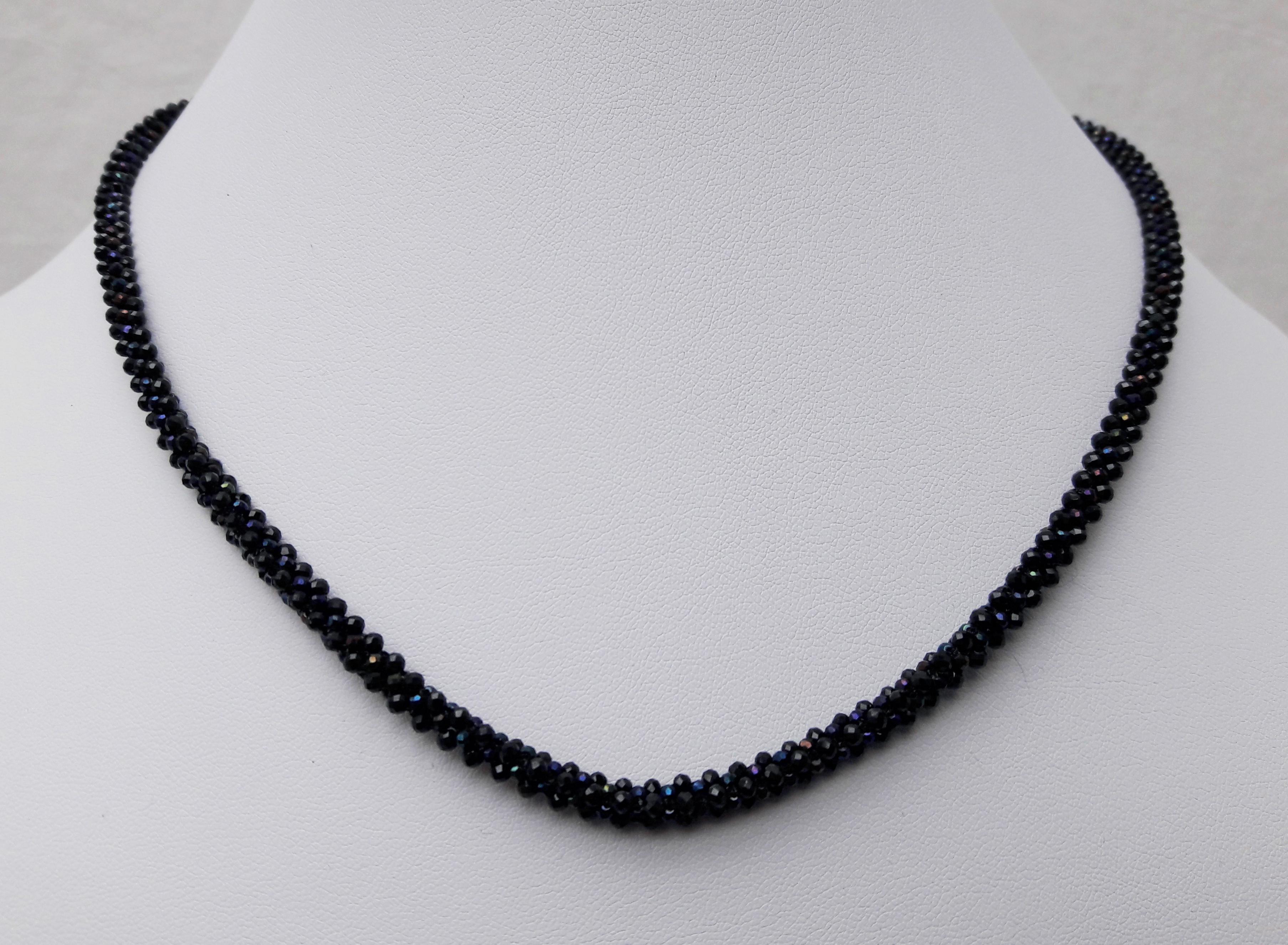 Artist Marina J. Blue & Black Faceted Spinel Beaded Rope Necklace with 14K Gold Clasp