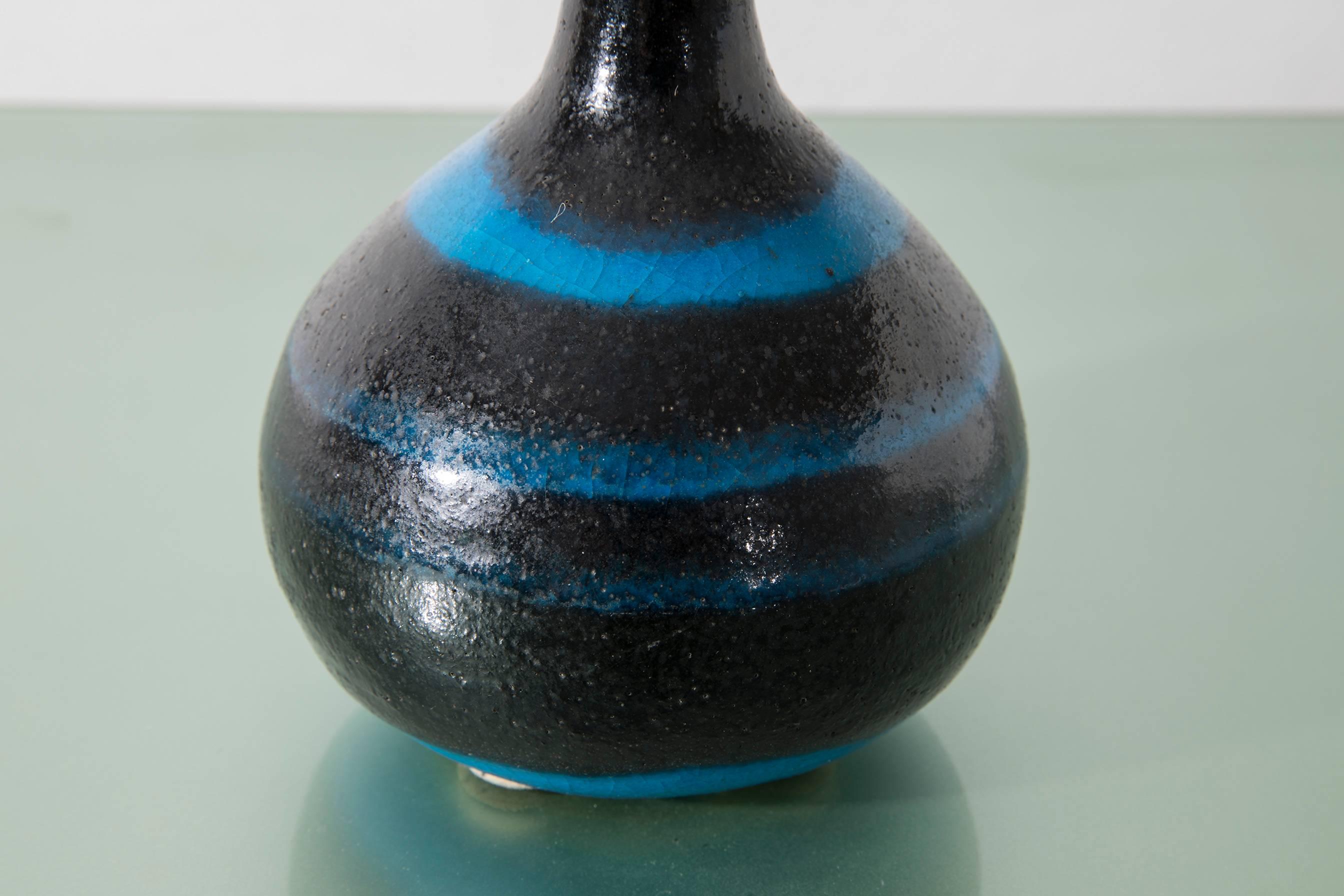 Mid-Century Modern Guido Gambone Blue and Black Glazed Earthenware Italian Vase, 1960s