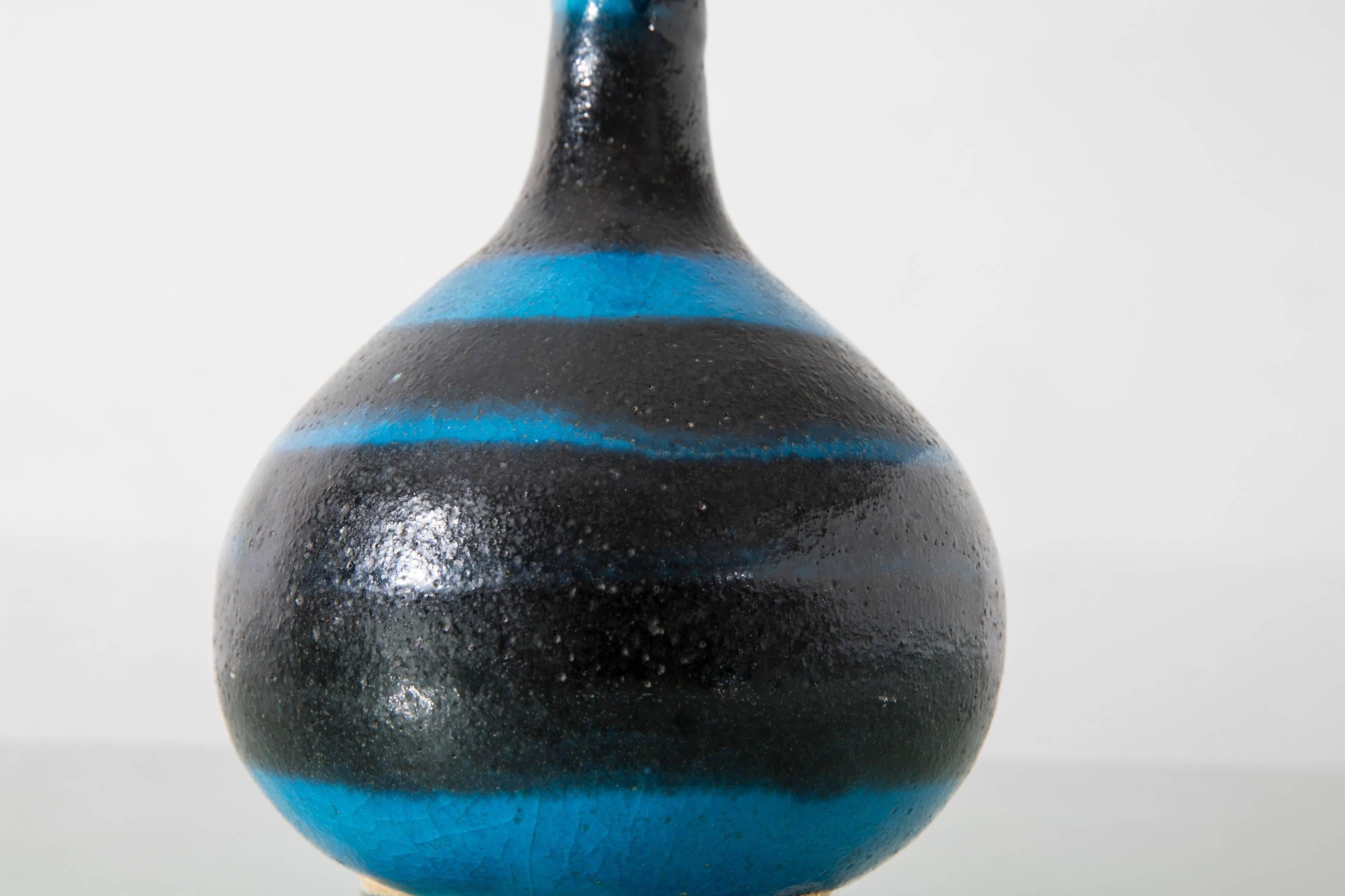 Guido Gambone Blue and Black Glazed Earthenware Italian Vase, 1960s 1