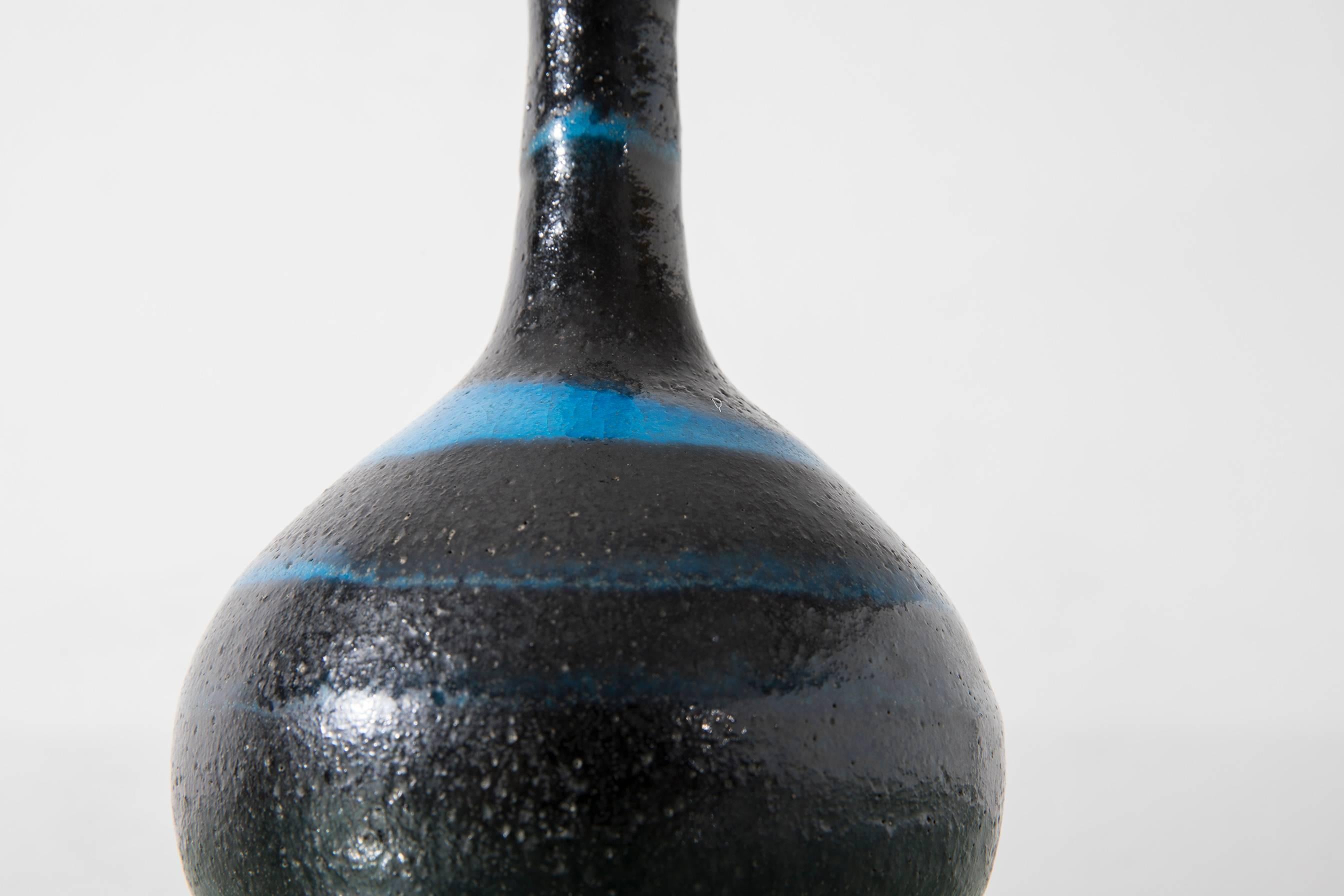 Guido Gambone Blue and Black Glazed Earthenware Italian Vase, 1960s 2