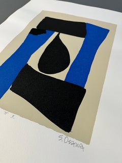 Serigrafia blu e nera "Ten" di Shosuke Osawa