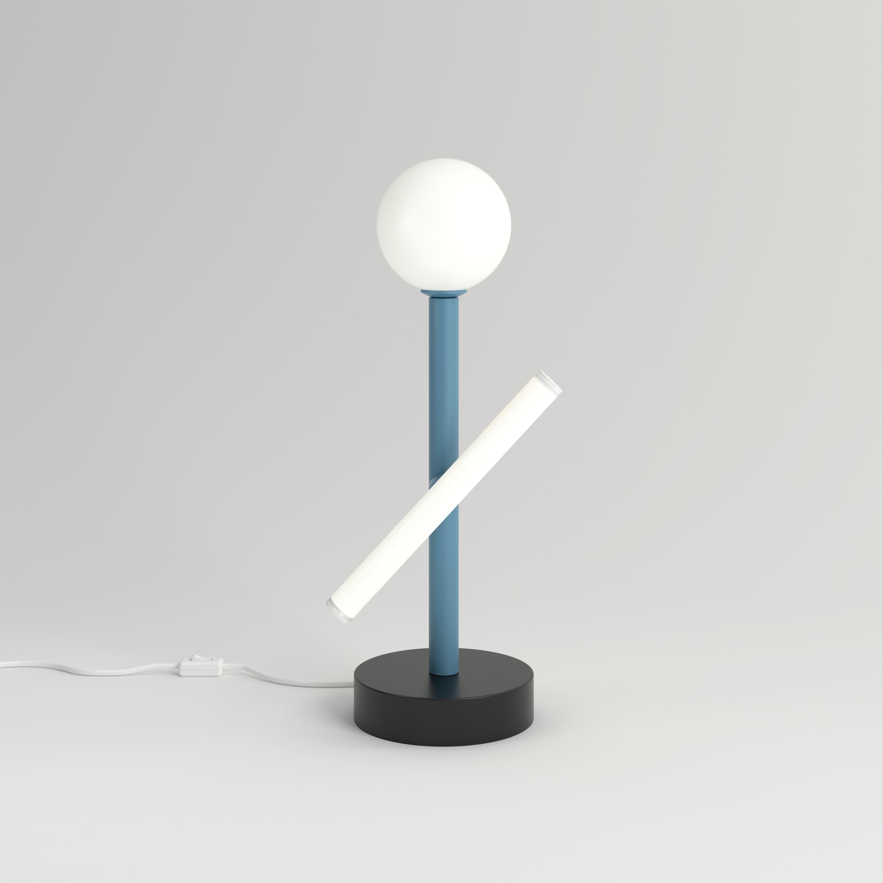 Post-Modern Blue and Black Tube and Globe Desk Light by Atelier Areti For Sale