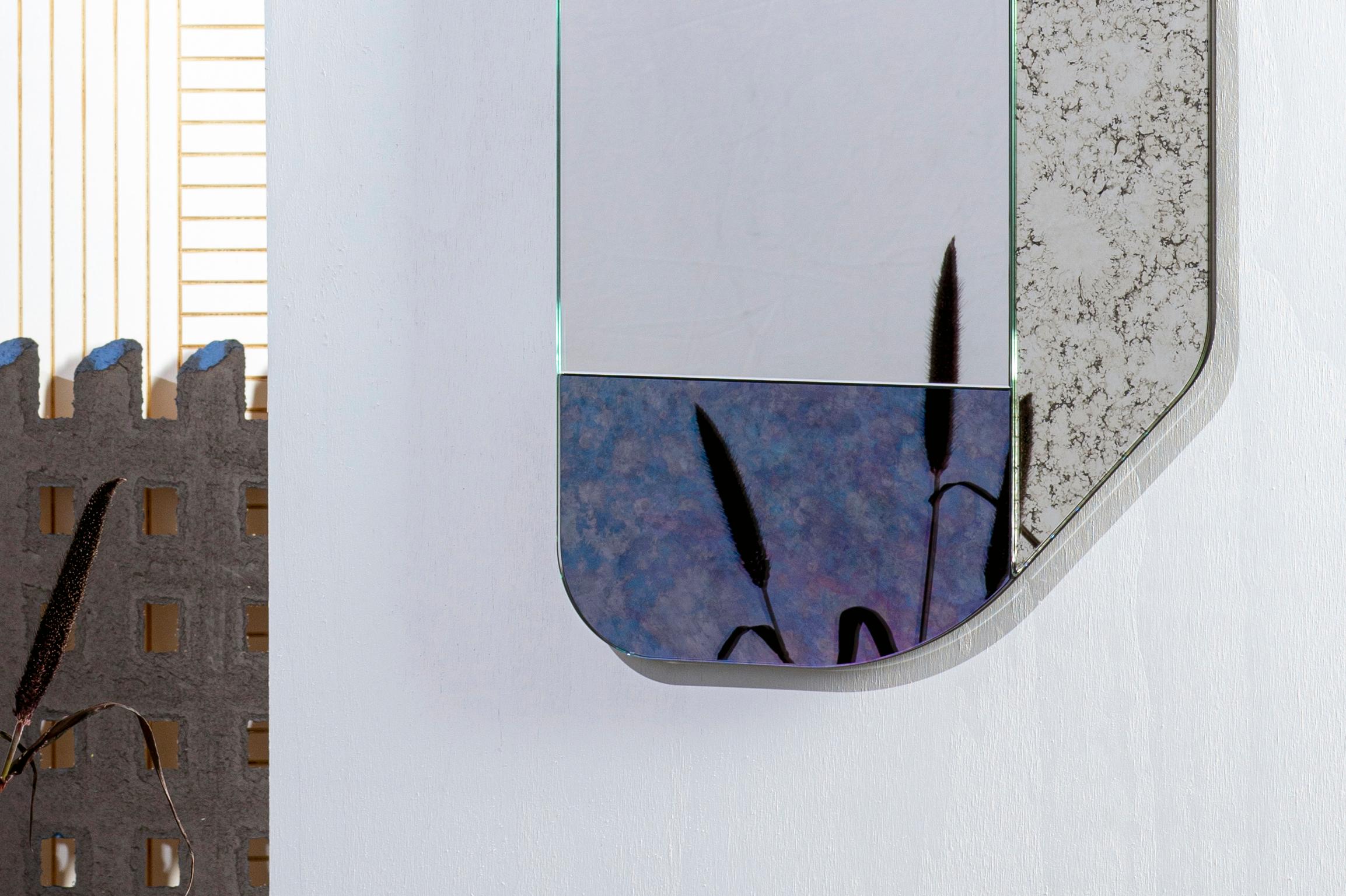 Glass Blue and Black WG.C1.A Hand-Crafted Wall Mirror For Sale