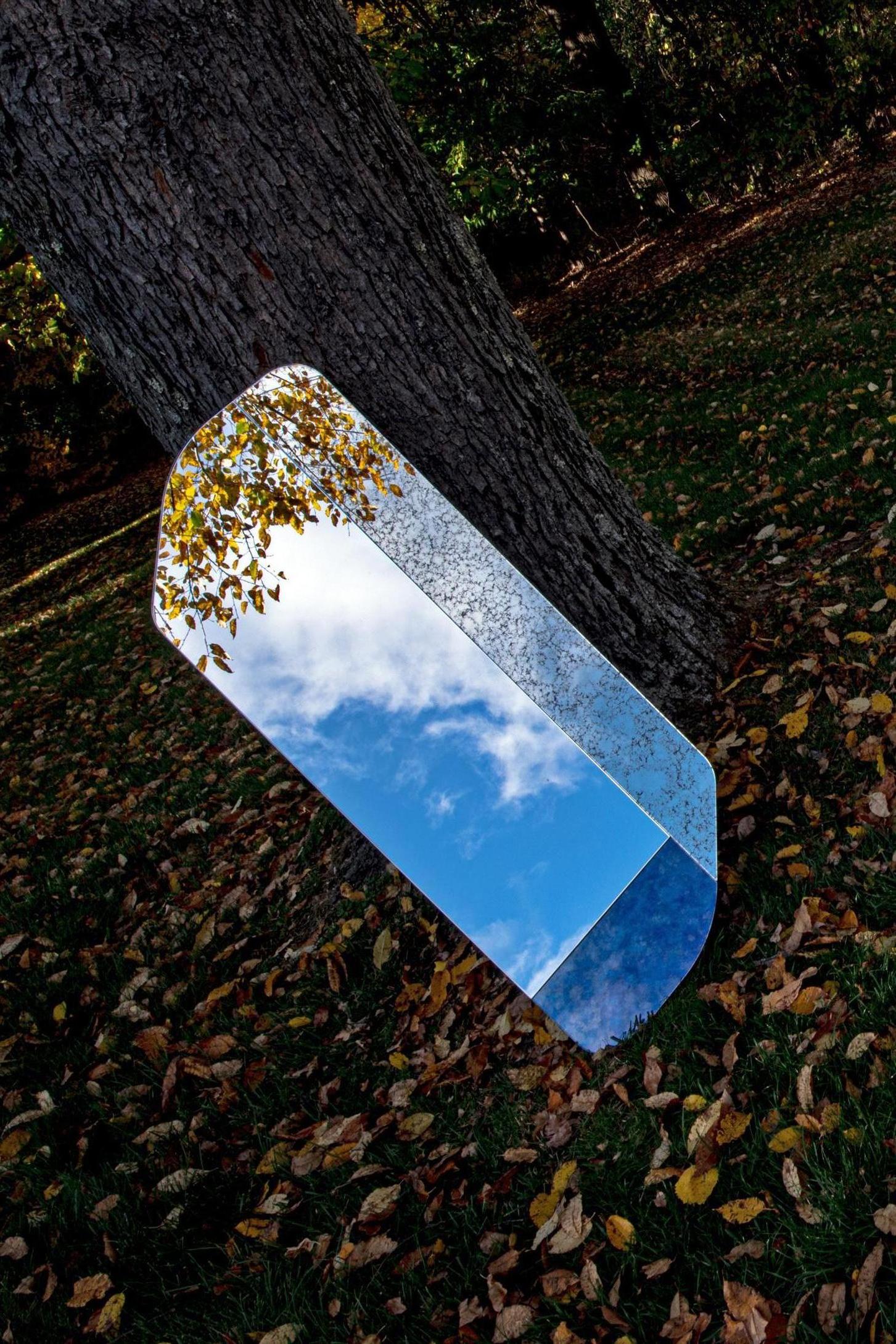 Dyed Blue and Black WG.C1.D Hand-Crafted Wall Mirror For Sale