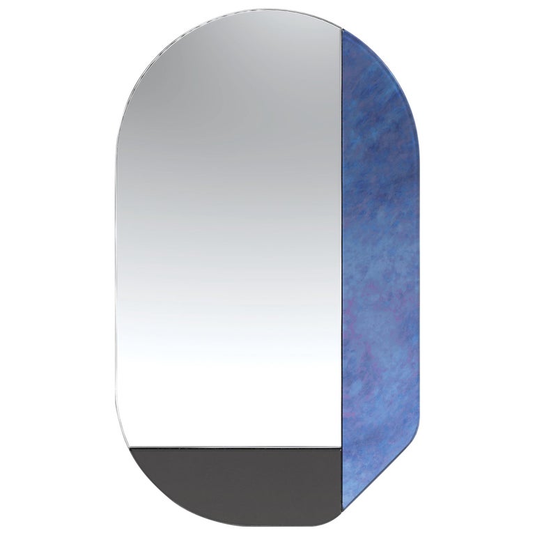 Blue and Black WG.C1.G Hand-Crafted Wall Mirror For Sale