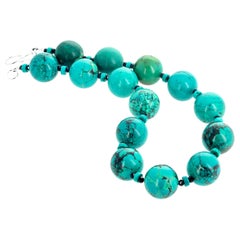 Blue and Blue-Green Turquoise and Black Spinel Necklace