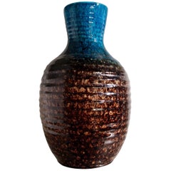 Blue and Bordeaux Glaze Vase by Accolay Pottery, France, circa 1950