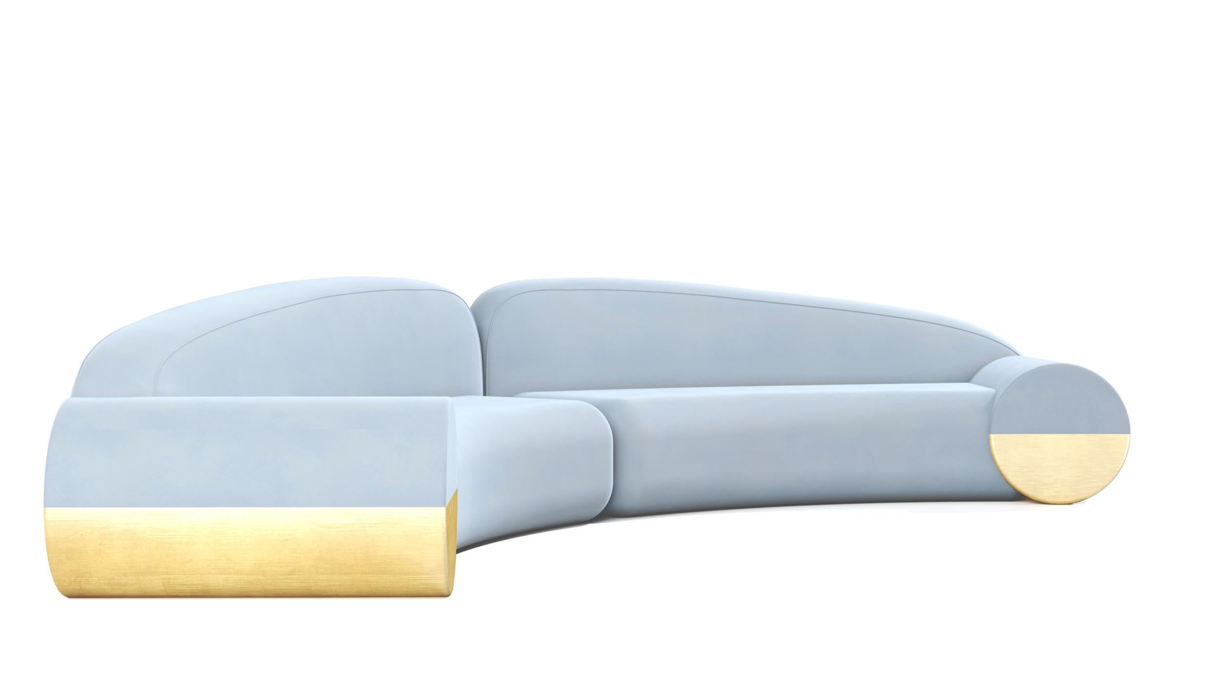 Post-Modern Blue and Brass Kasa Angle Sofa by Kasadamo