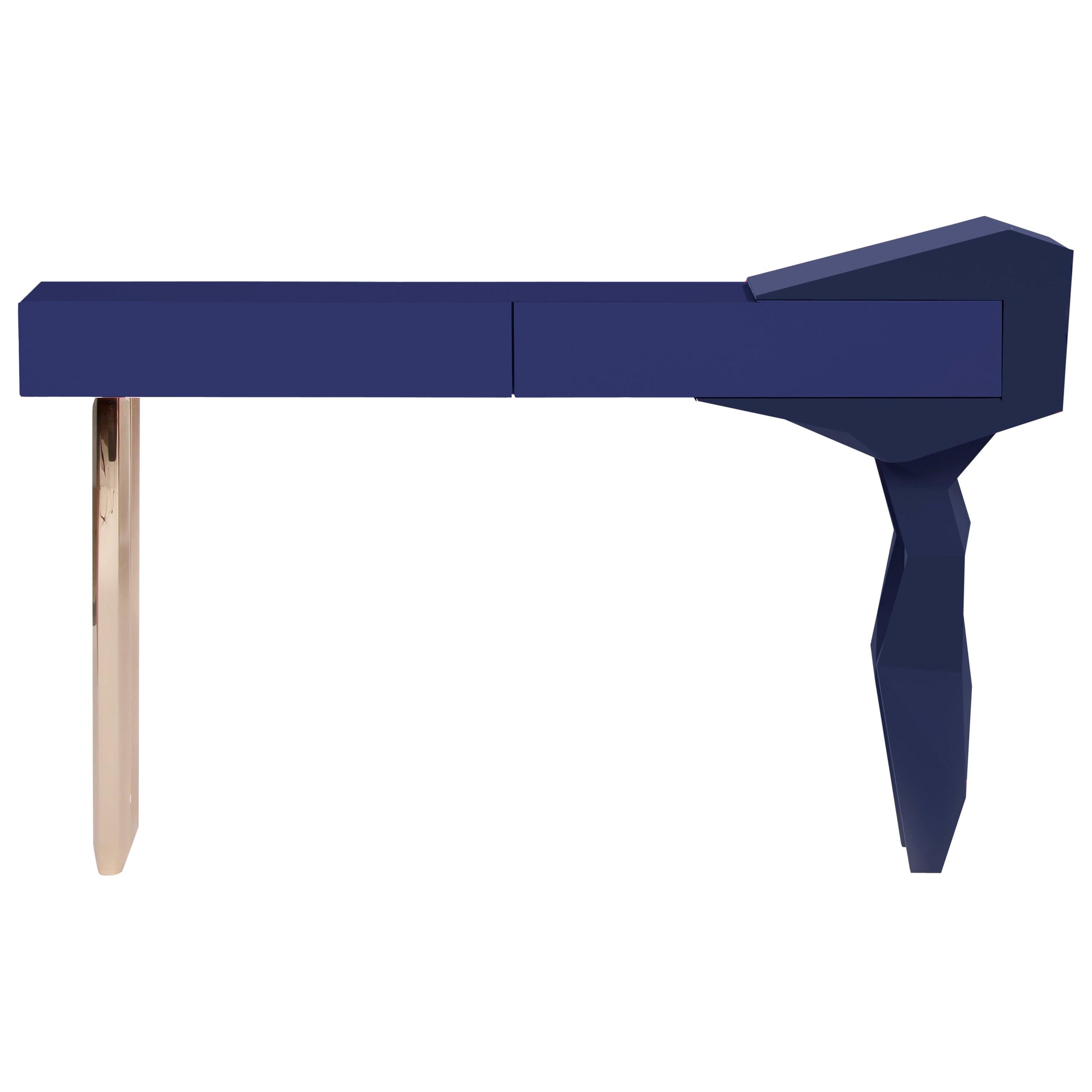 Console rocheuse bleue et en laiton, Royal Stranger