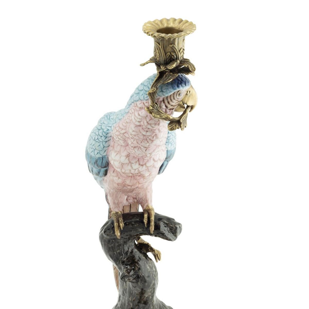 italien Chandelier perroquet bleu et bronze en vente
