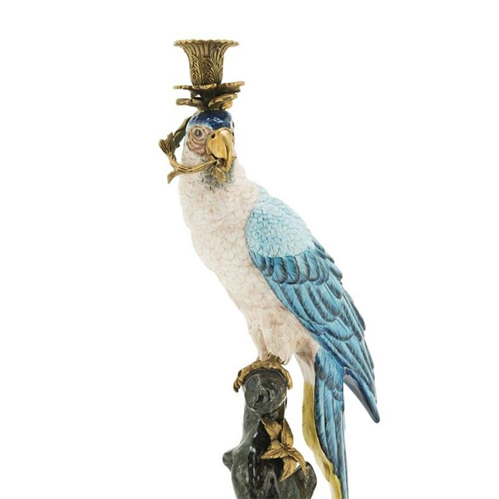 Italian Blue and Bronze Parrot Candleholder For Sale