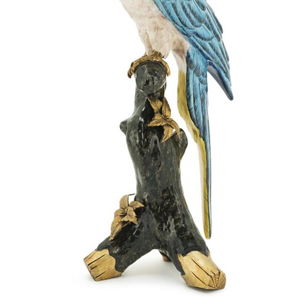 Hand-Crafted Blue and Bronze Parrot Candleholder For Sale