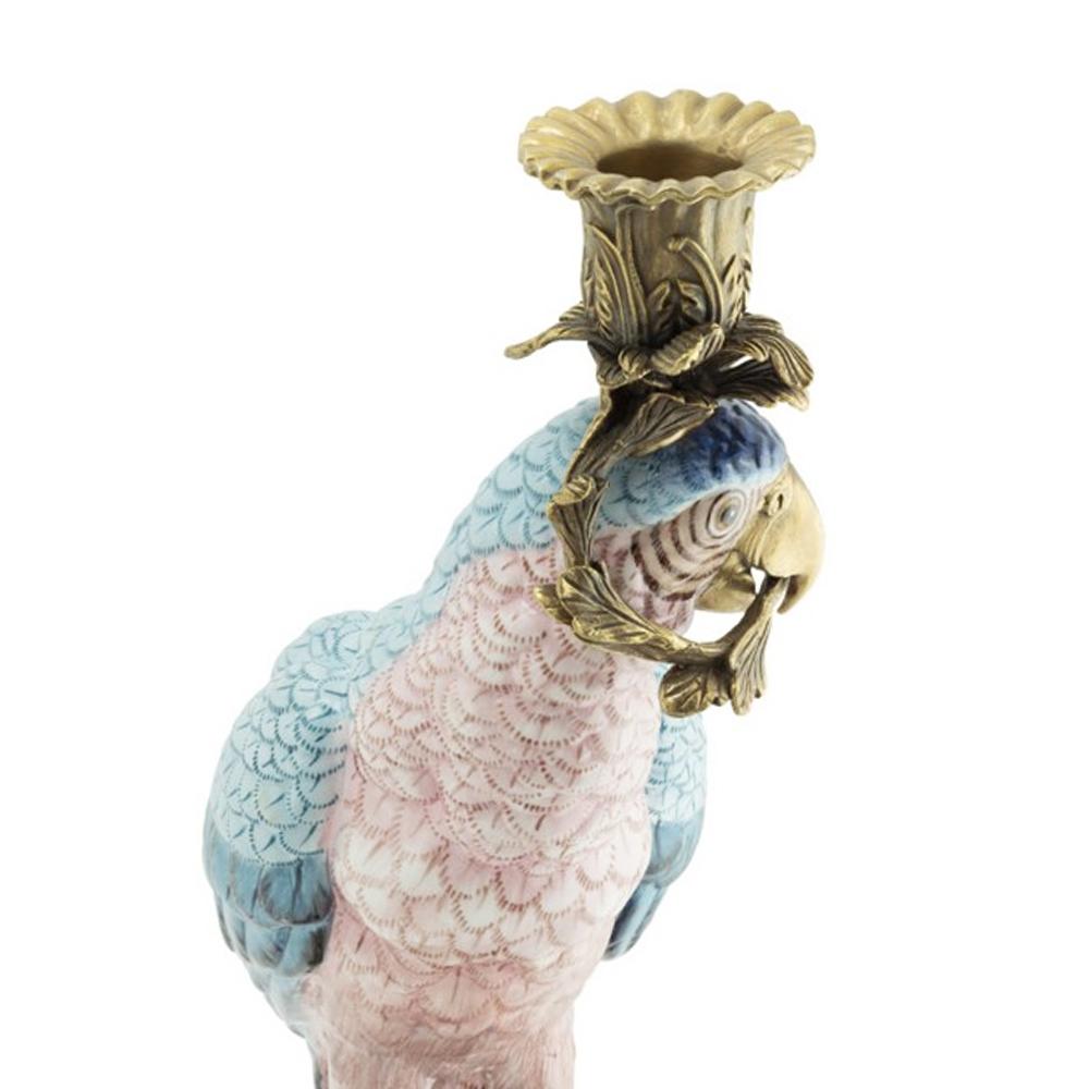 Contemporary Blue and Bronze Parrot Candleholder For Sale