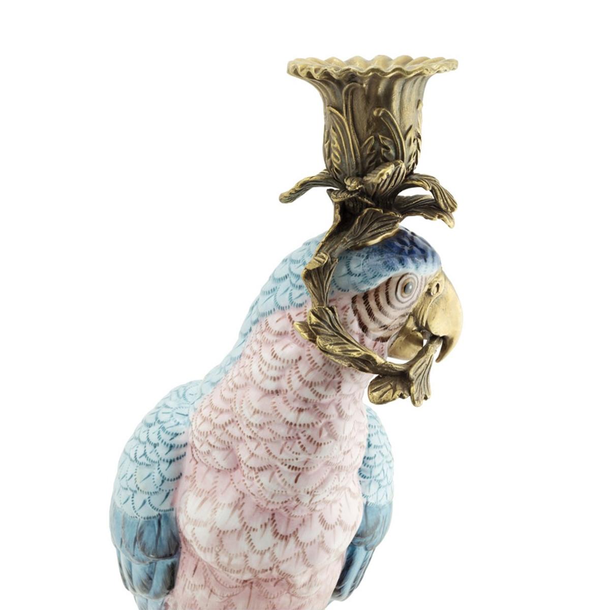 Blue and Bronze Parrot Candleholder For Sale 1