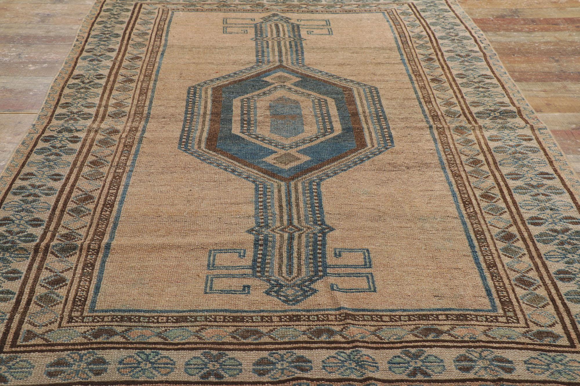 Tribal Blue and Brown Antique Northwest Persian Rug Runner For Sale