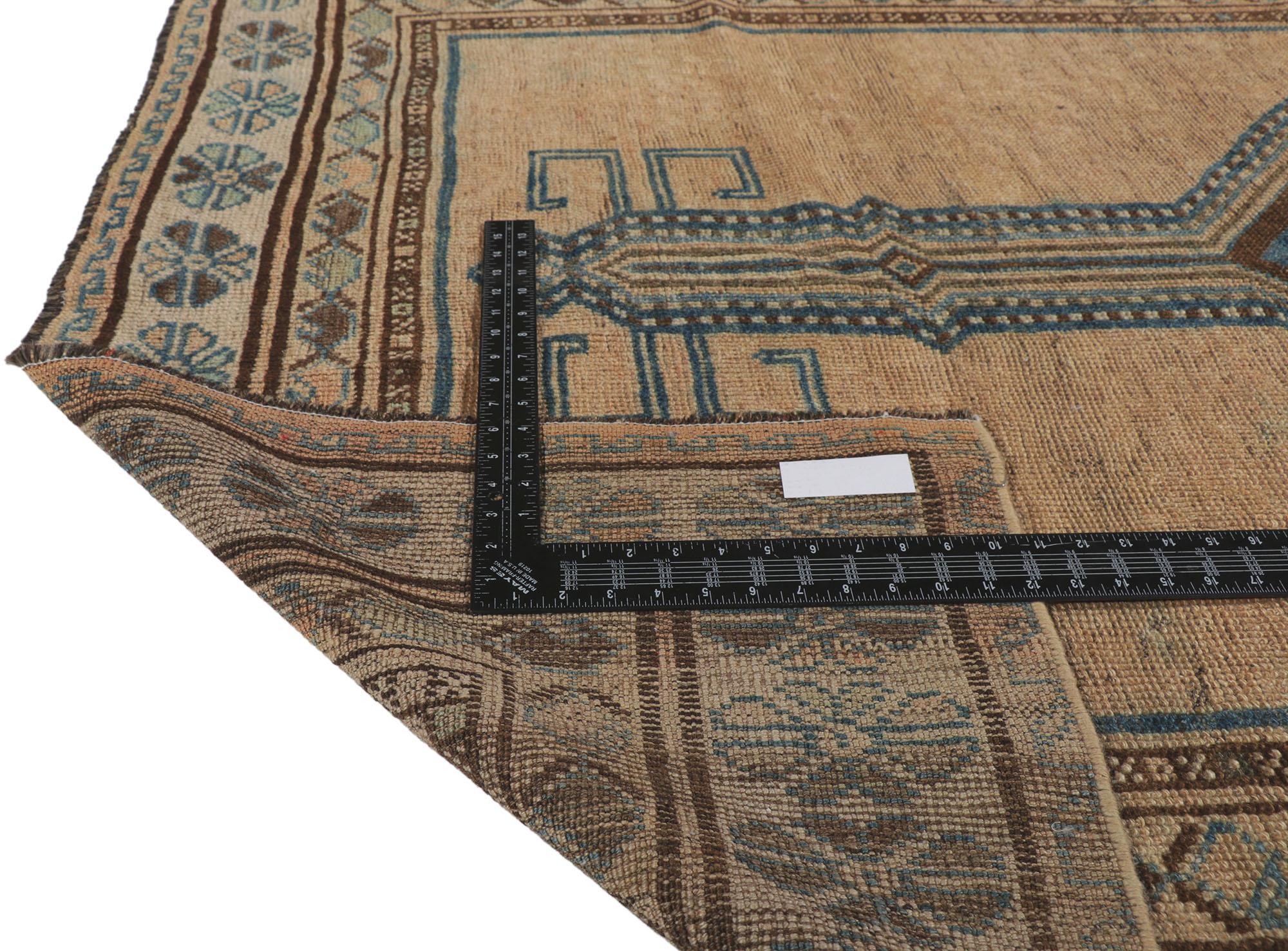 Hand-Knotted Blue and Brown Antique Northwest Persian Rug Runner For Sale