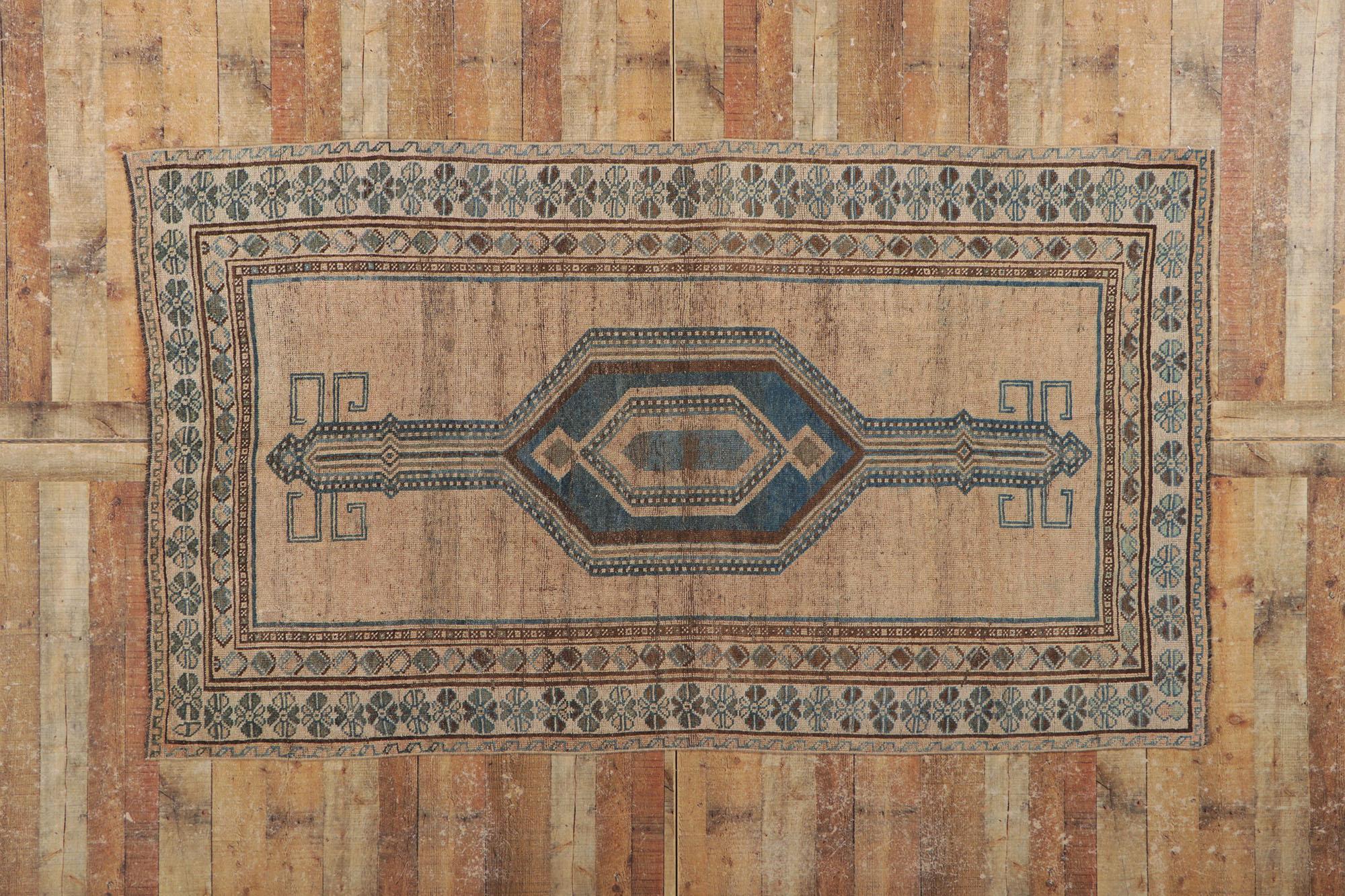 Wool Blue and Brown Antique Northwest Persian Rug Runner For Sale