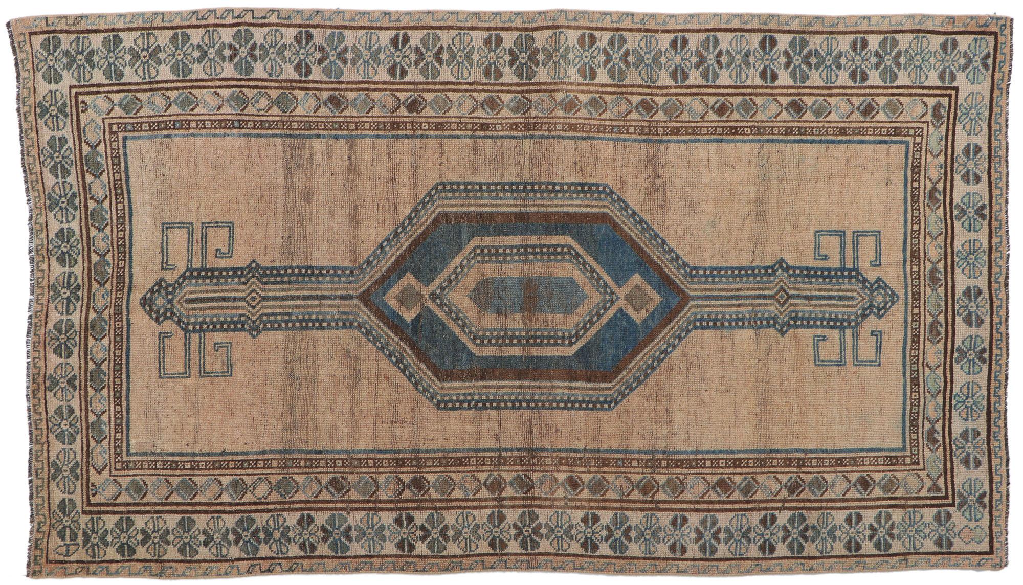 Blue and Brown Antique Northwest Persian Rug Runner For Sale 1