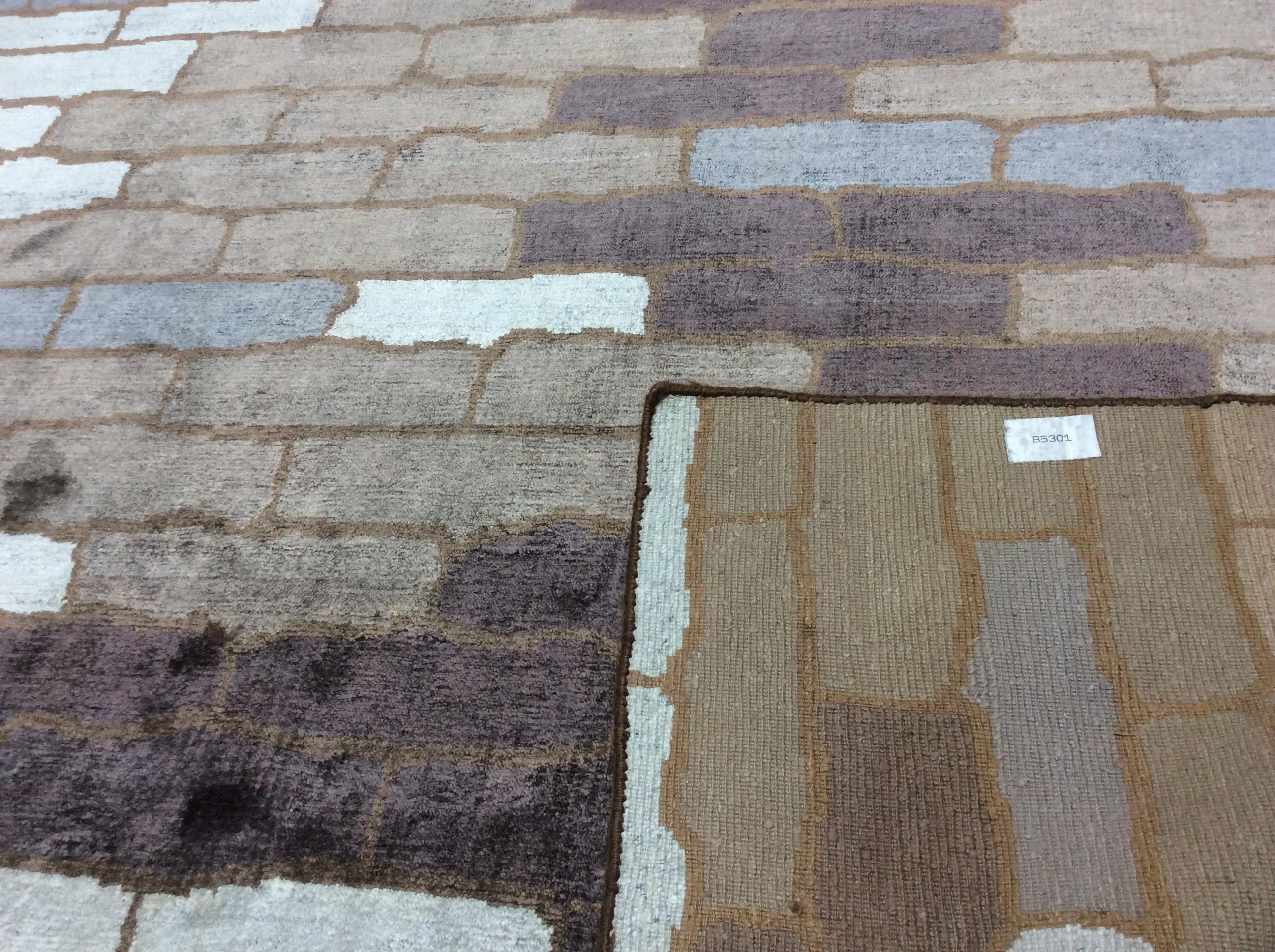 Hand-Knotted Blue and Brown Cobblestones Design Rug For Sale