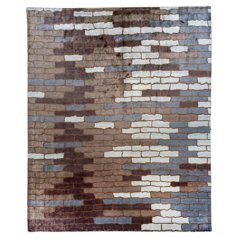 Blue and Brown Cobblestones Design Rug For Sale at 1stDibs