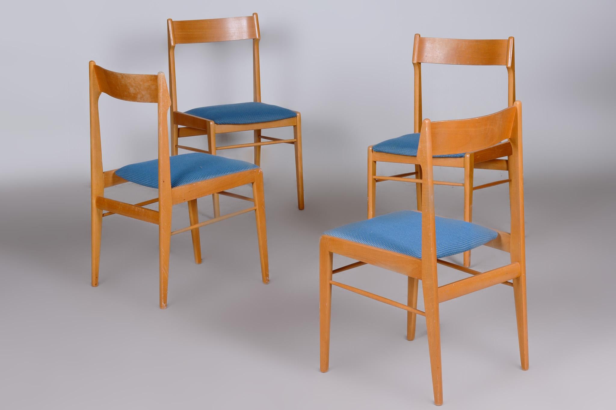 Blue and Brown Dining Chairs 4 Pcs, Well Preserved Original Condition, 1950s For Sale 3
