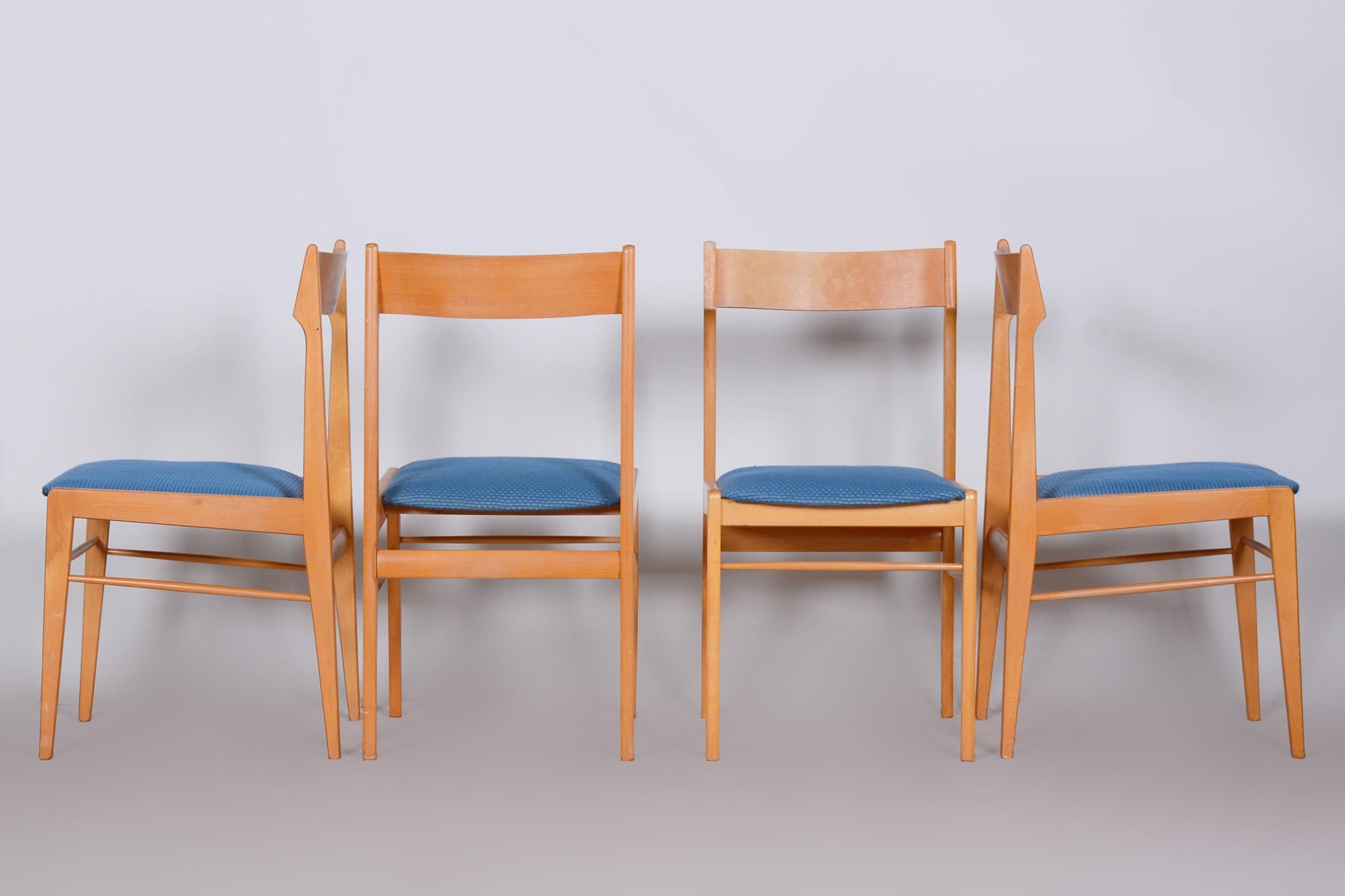 Mid-Century Modern Blue and Brown Dining Chairs 4 Pcs, Well Preserved Original Condition, 1950s For Sale