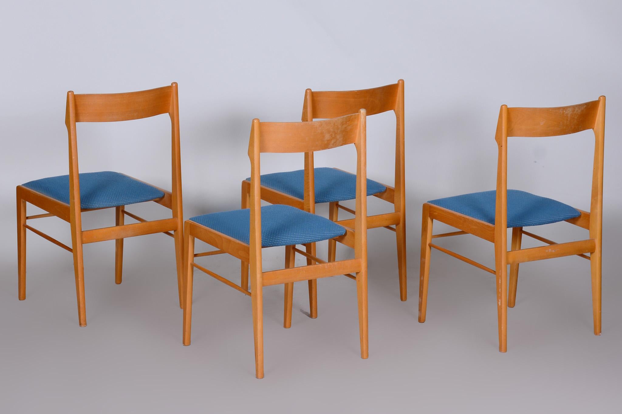 Blue and Brown Dining Chairs 4 Pcs, Well Preserved Original Condition, 1950s For Sale 2
