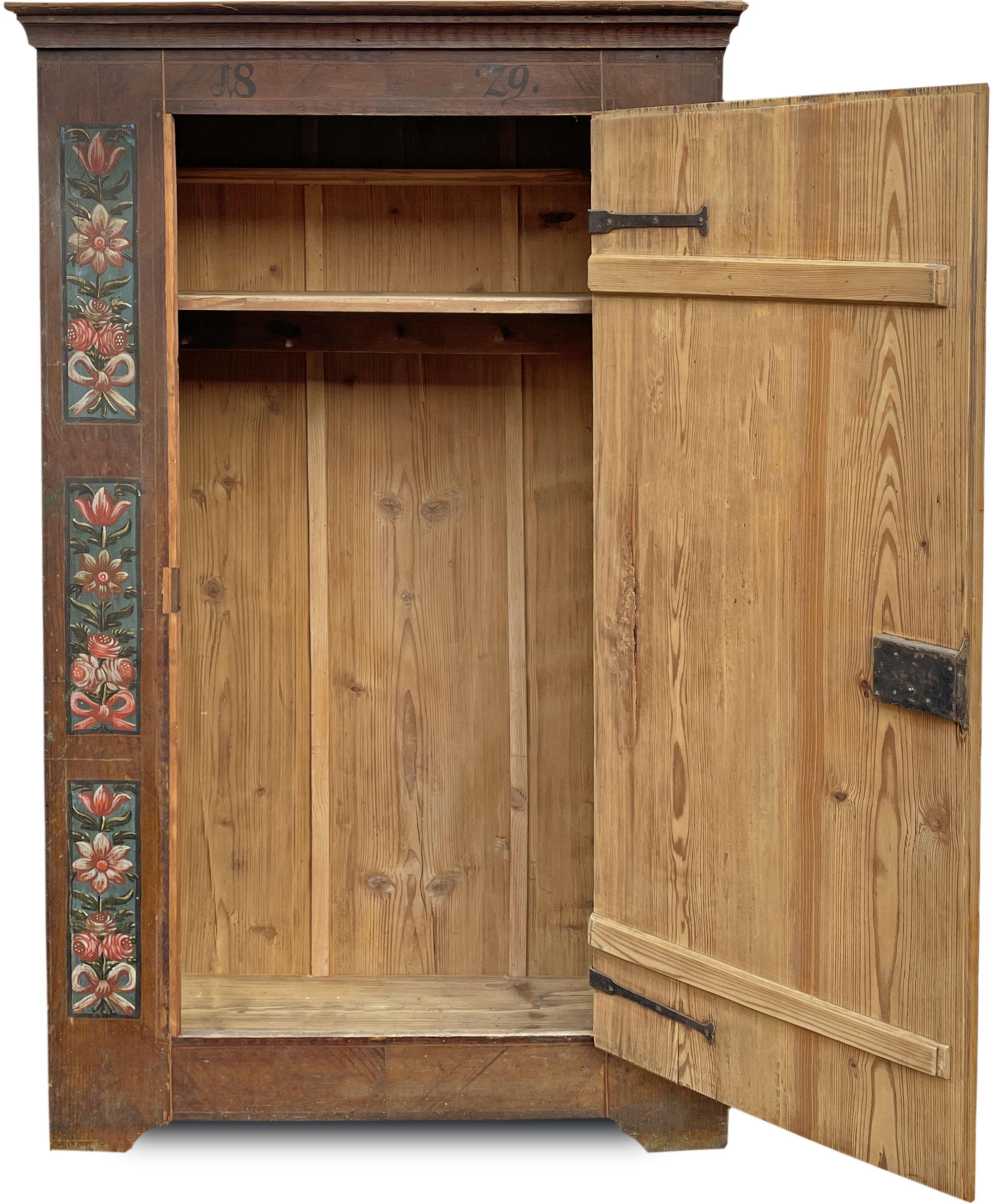 Blue and Brown Floral Painted Wardrobe, 1829, Central Europe 5