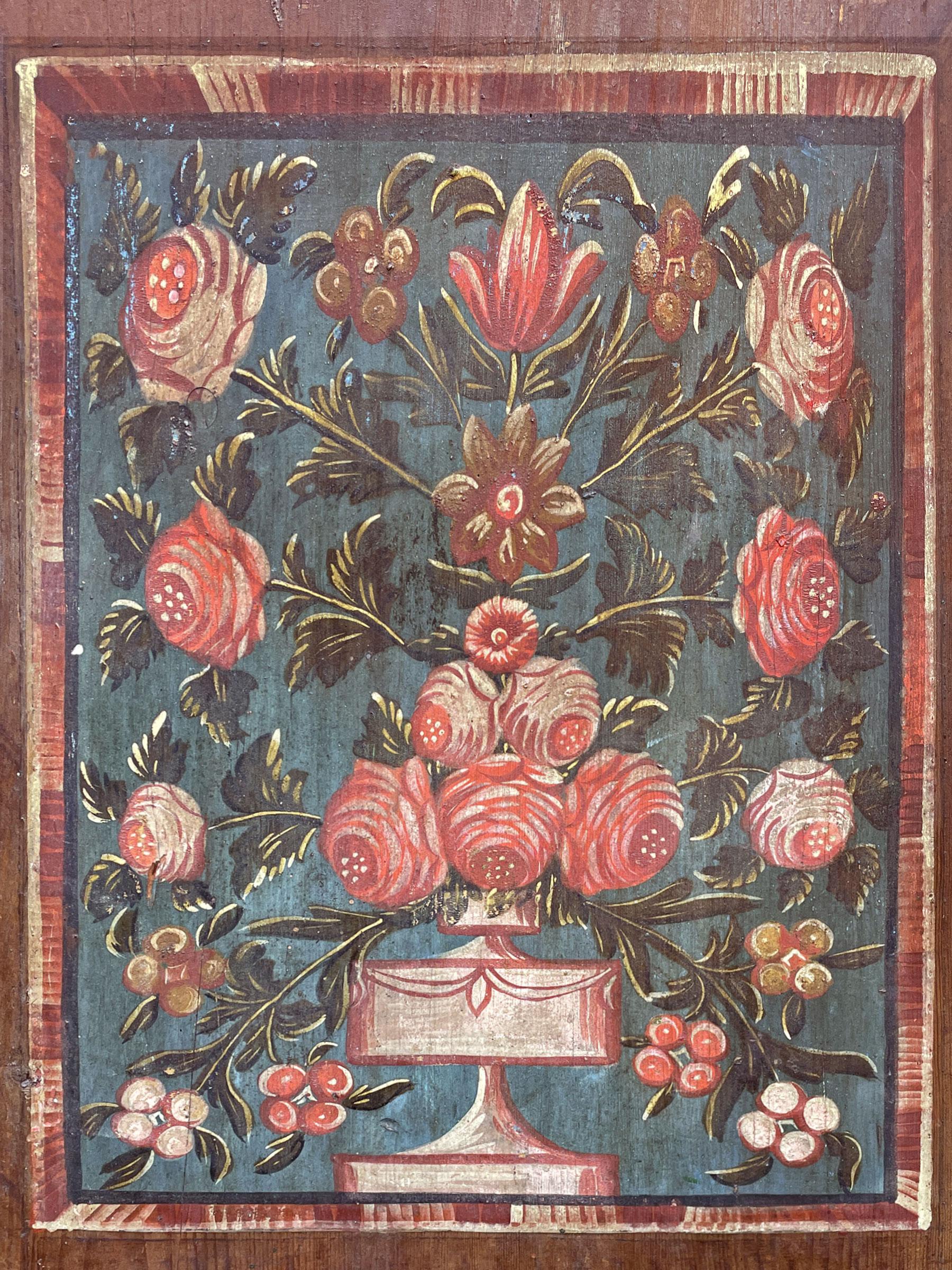 Country Blue and Brown Floral Painted Wardrobe, 1829, Central Europe