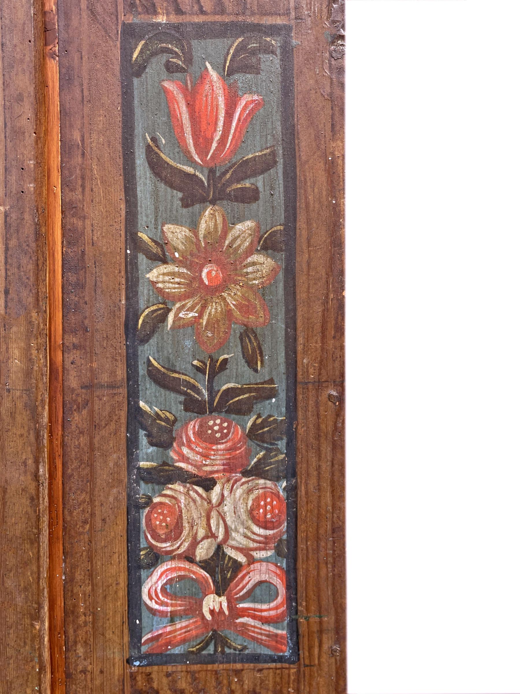 Italian Blue and Brown Floral Painted Wardrobe, 1829, Central Europe