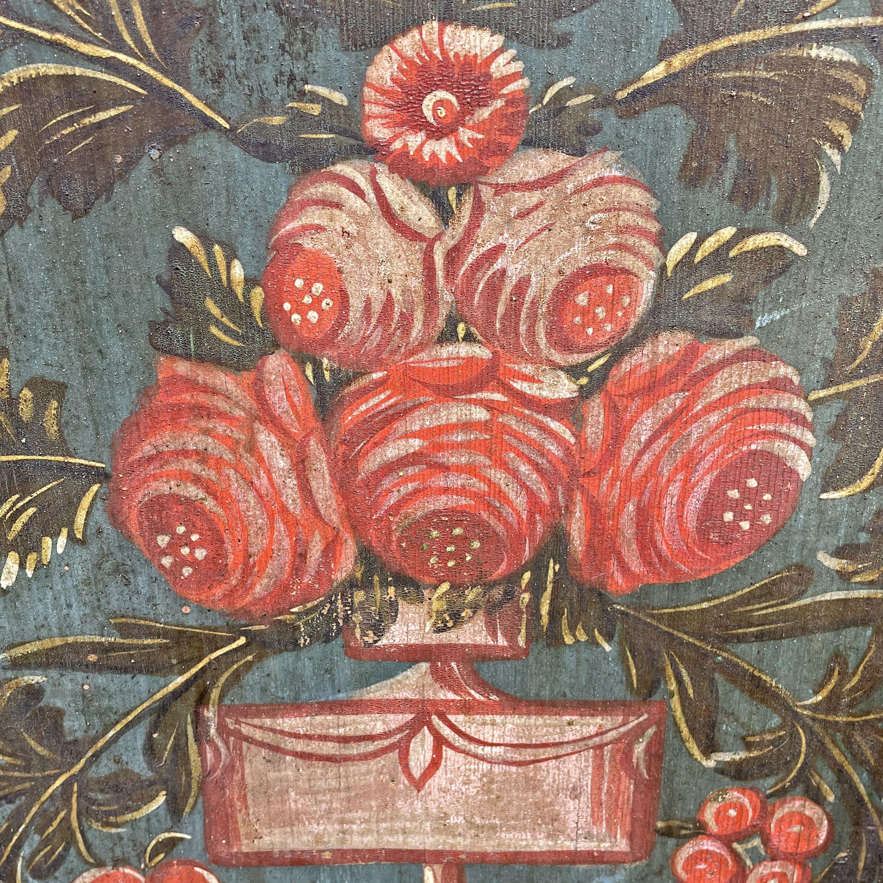 Fir Blue and Brown Floral Painted Wardrobe, 1829, Central Europe