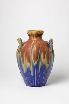 Blue and brown glazed ceramic vase by Gilbert Métenier, circa 1920.