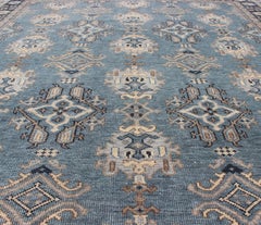 Blue and Brown Hand-Knotted Wool Oushak Area Rug by Keivan Woven Arts