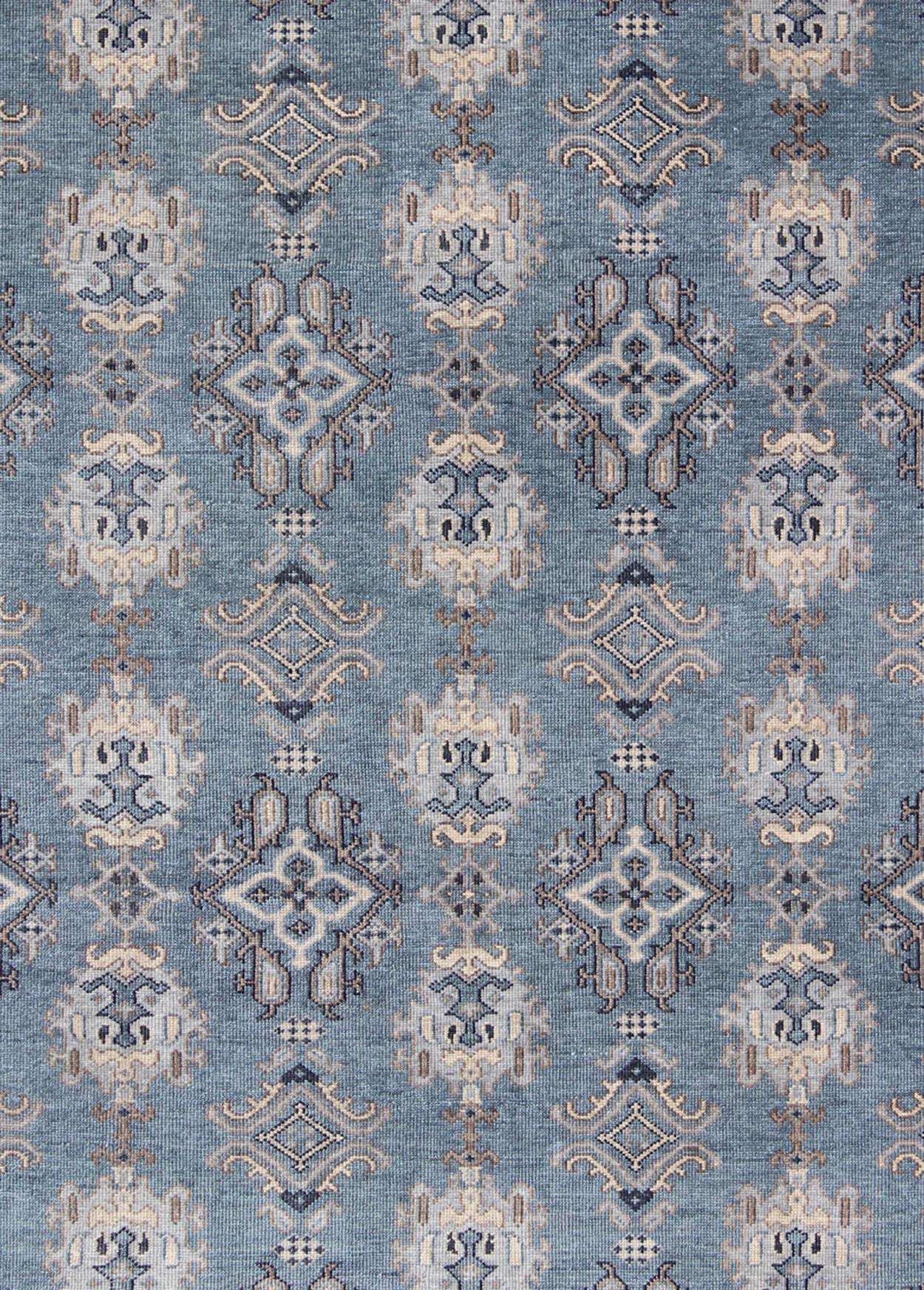Blue and Brown Hand-Knotted Wool Oushak Area Rug by Keivan Woven Arts For Sale 3