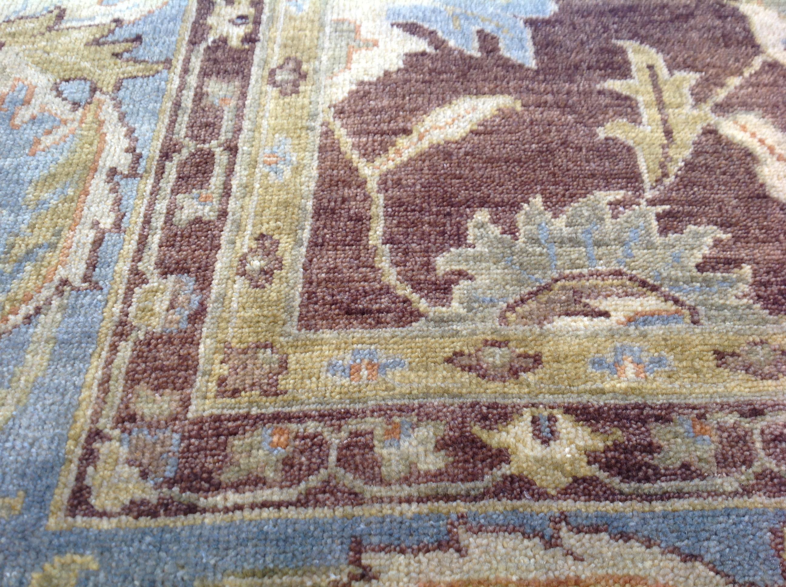 Indian Blue and Brown Indo Oushak Area Rug For Sale