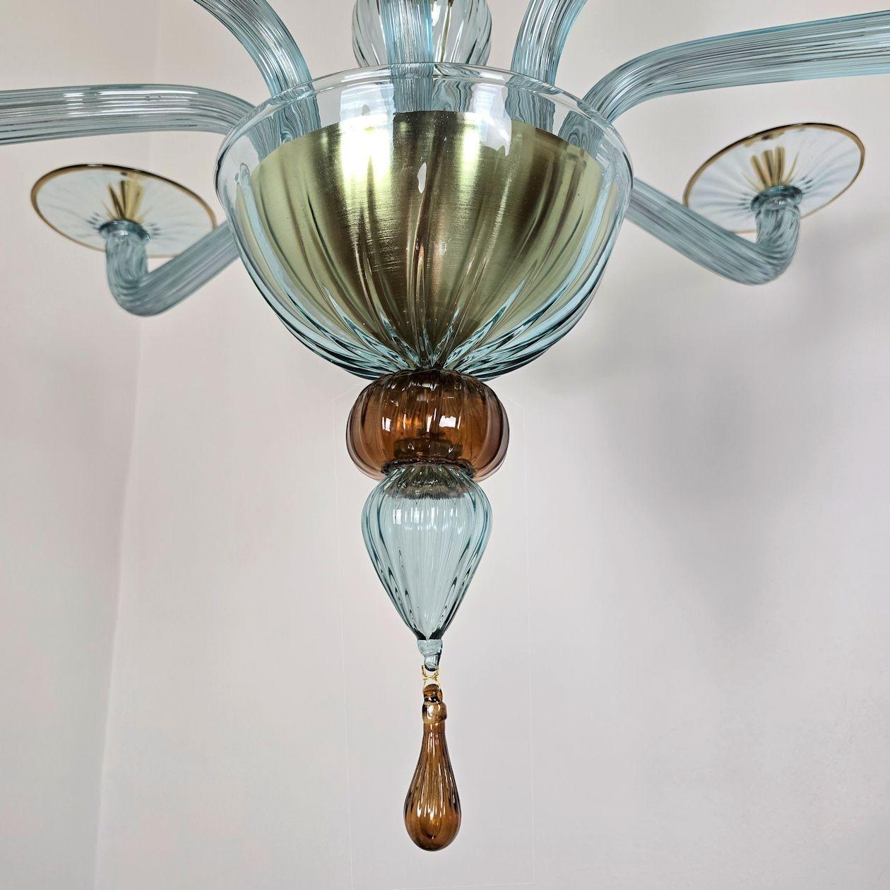 Lustre en verre de Murano bleu et brun en vente 4