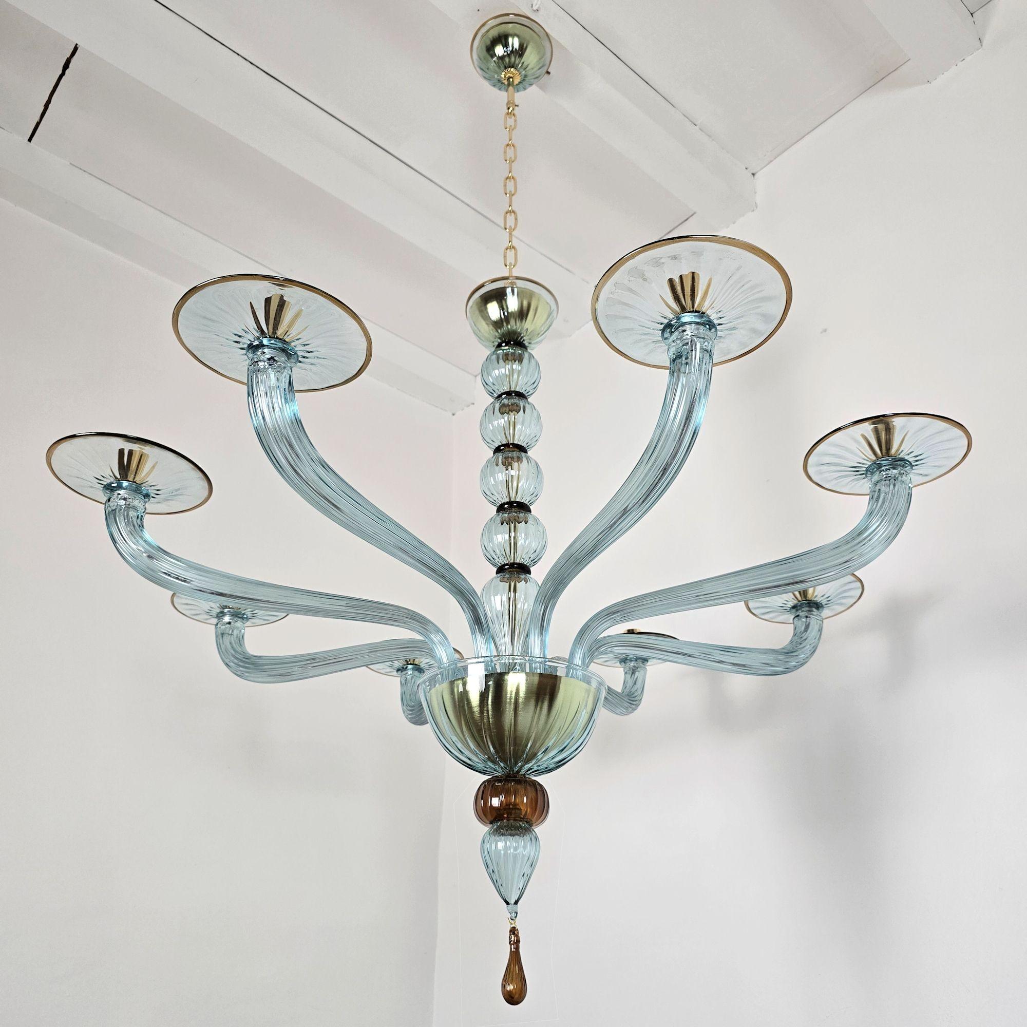 Mid-Century Modern Lustre en verre de Murano bleu et brun en vente