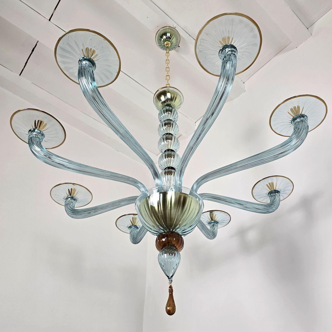 italien Lustre en verre de Murano bleu et brun en vente