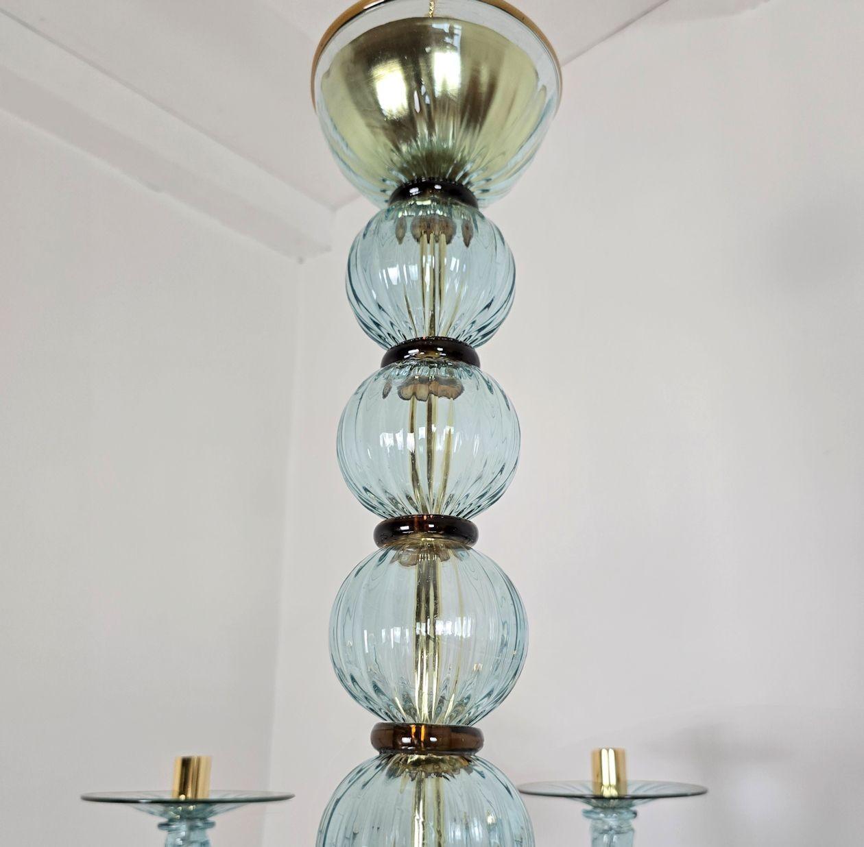 Lustre en verre de Murano bleu et brun en vente 1