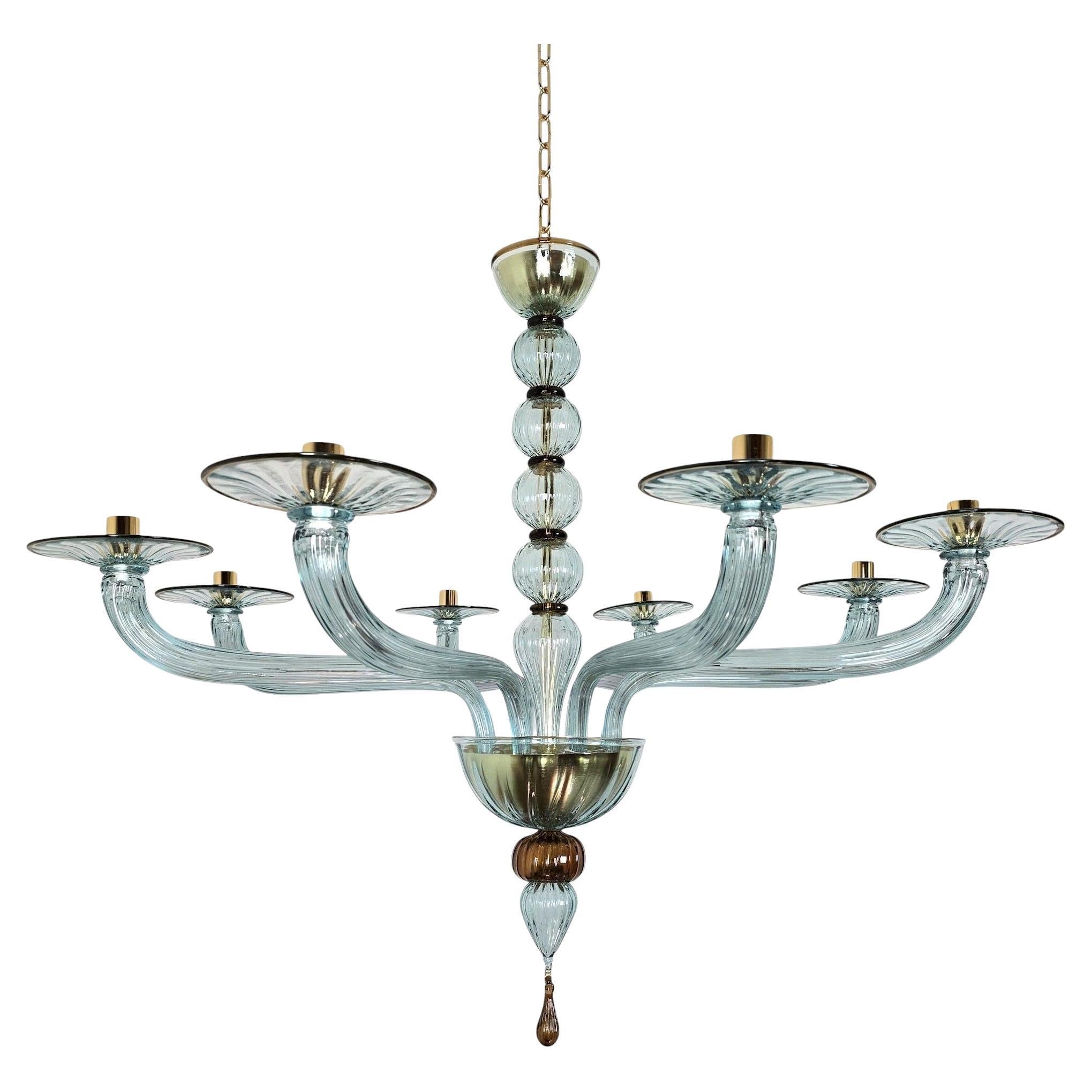 Lustre en verre de Murano bleu et brun en vente