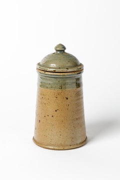Pot ou boîte en céramique en grès bleu et marron de Pierre Digan La Borne, 1970