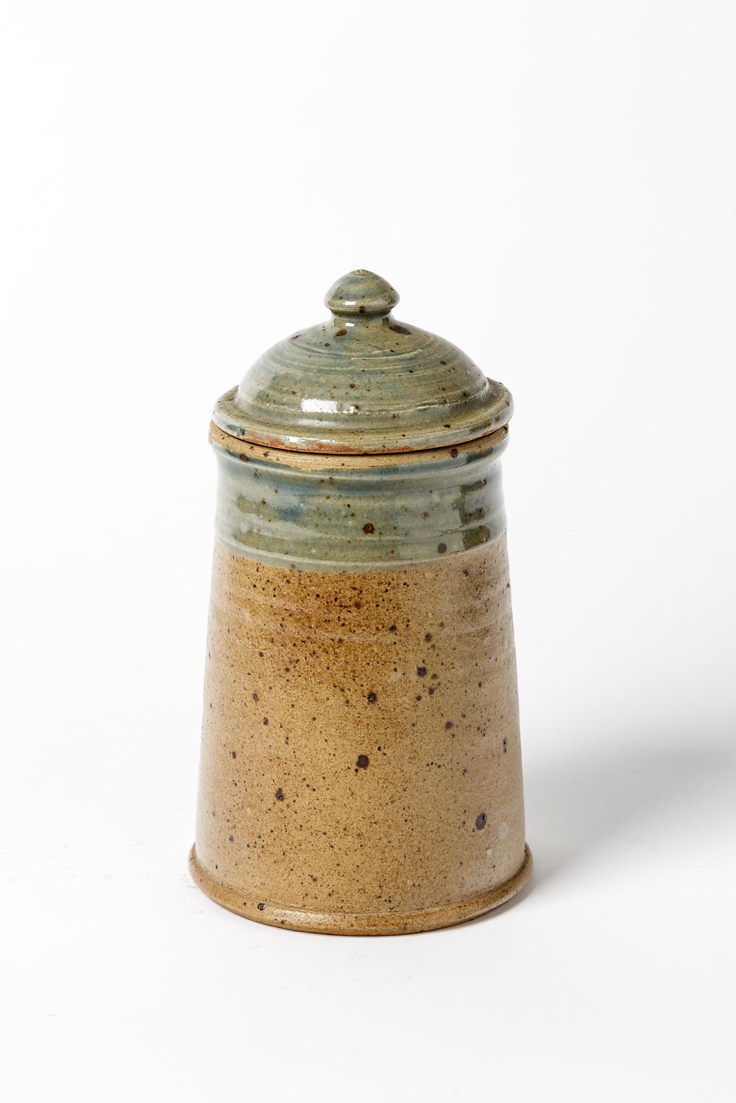 Blue and Brown Stoneware Ceramic Pot or Box by Pierre Digan La Borne, 1970 In Excellent Condition For Sale In Neuilly-en- sancerre, FR