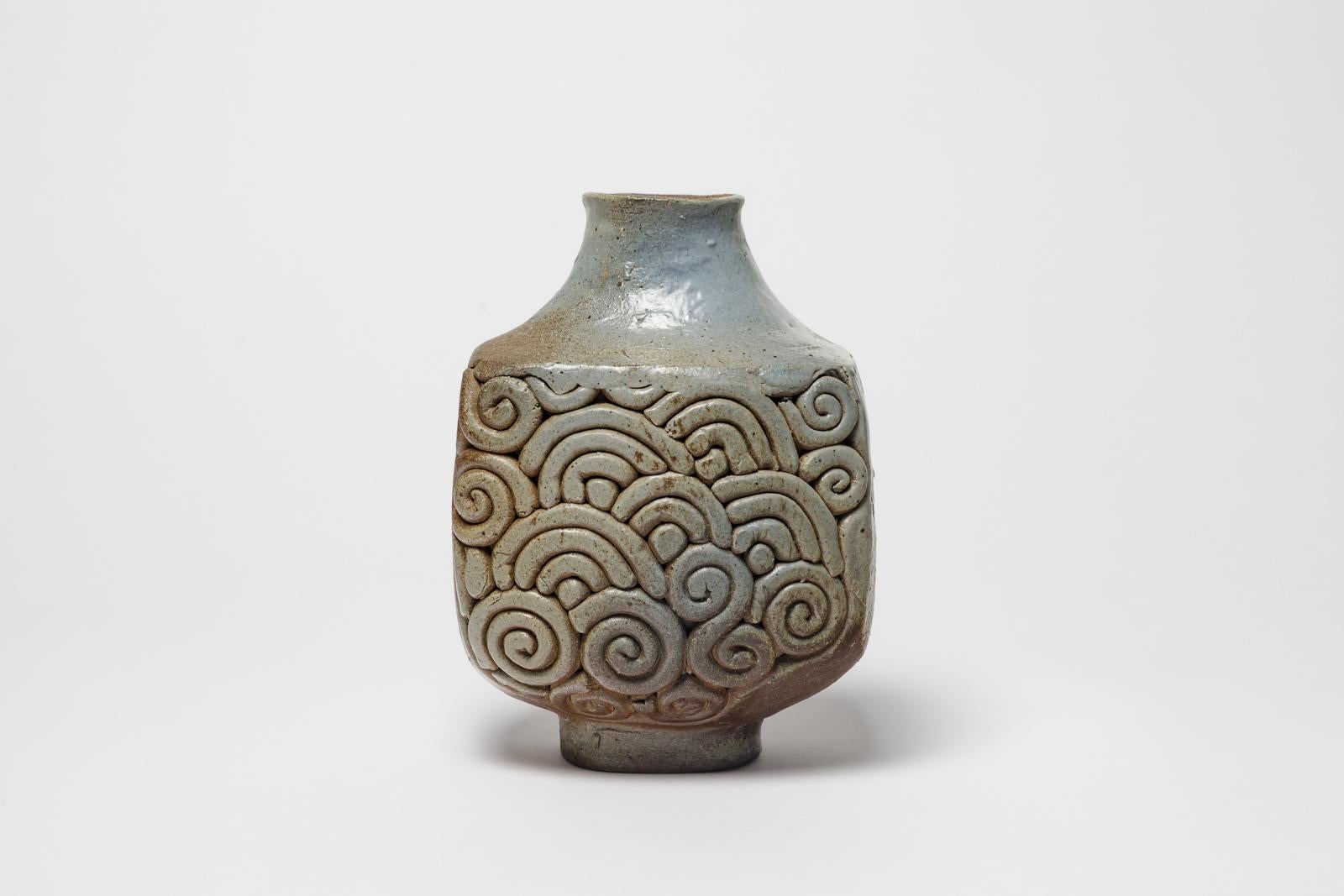 Francese Blue and brown stoneware ceramic vase by Jean Guillaume La borne 1975 20th in vendita