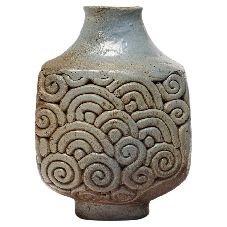 Blue and brown stoneware ceramic vase by Jean Guillaume La borne 1975 20th