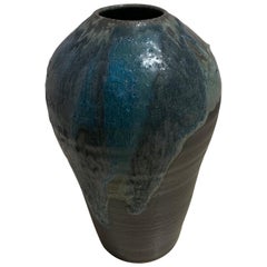 Blue and Charcoal Stoneware Vase by Peter Speliopoulos, USA, Contemporary