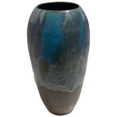 Blue and Charcoal Stoneware Vase by Peter Speliopoulos, USA, Contemporary