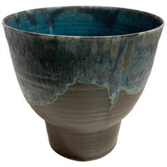 Blue and Charcoal Stoneware Vase by Peter Speliopoulos, USA, Contemporary